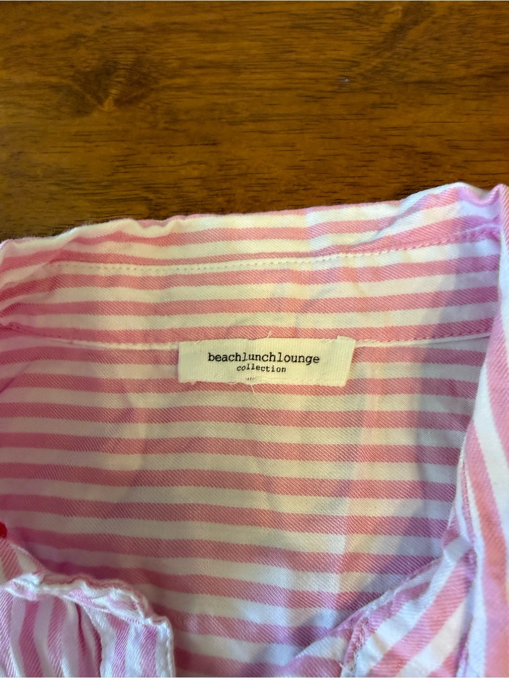 BeachLunchLounge Pink White Striped Heart Embroidered Button Down Shirt small - Picture 2 of 9